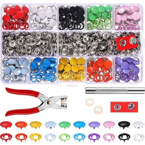 200pcs Colorful Solid Hollow Metal Prong Snap Buttons Grommet Fasteners Kit with Hand Pressure Plier Tools for DIY Crafts
