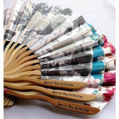 250pcs Personalized/Customized Bamboo 100% Polyester Flower Blossoms Wedding Chinese Japanese Folding Fan With tassel+printing