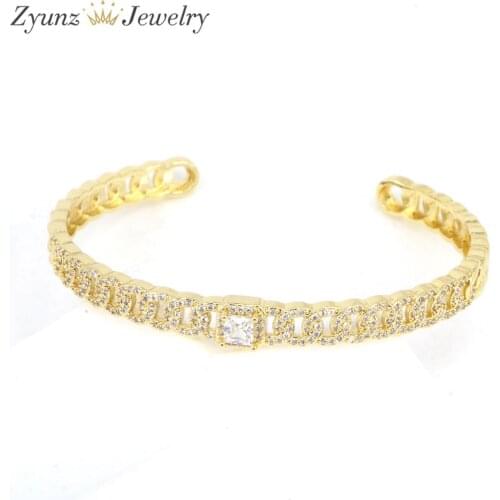 3PCS, Luxury Cubic Zirconia Gold Color Cuff Bangles For Women Girls Dainty Crystal Geometric Bangles Bracelet Punk Jewelry