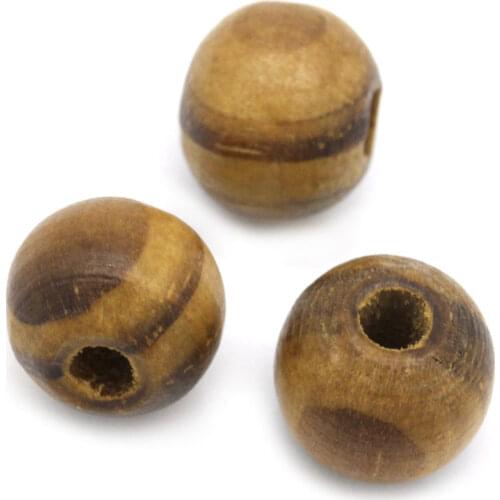 300 PCs Doreen Box Round Wood Beads Coffee Stripe Wooden Bead For DIY Jewelry Making Accessories 10mm, Hole: 3mm