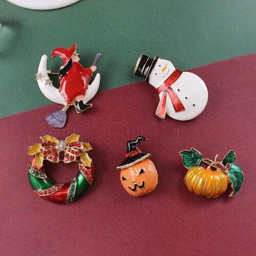 Halloween pumpkin head snowman Santa brooch Europe and America retro cartoon badge metal drop oil personality funny pin brooch