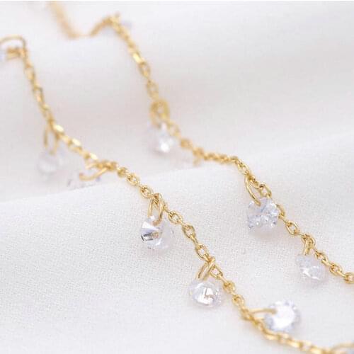 14K Real Gold Plated Brass and Zircon Crystal Chain Accessories For Jewellery Making DIY Bracelets Necklace Earrings Material