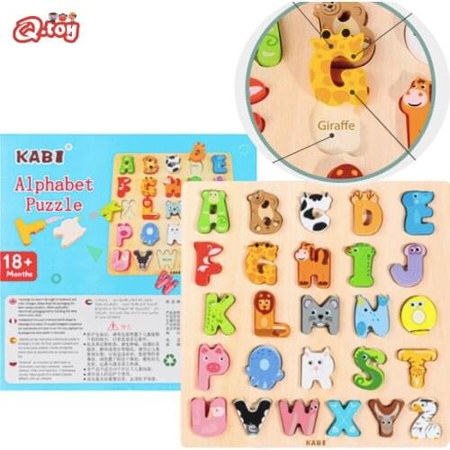 Wooden animal letter board grasp hand jigsaw puzzle Montessori Cognition Board Kid Wood educational Learning Resources Kids Gift