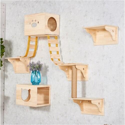 Solid Wood Cat Climbing Frame Jumping Platform Wall Hanging Cat Litter Cat Scratcher Four Seasons Wooden Cat Wall Cat Toy