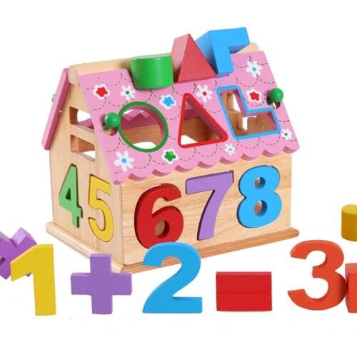 Kids Assembly House Toy Children Wooden Building Block Sets Toddler Montessori Early Learning Number Digital Shape Matching Game