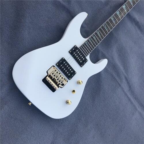 Kaiyun Factory custom Jackson white double - rock electric guitar.Black metal electric guitar.The abalone shell is inlaid