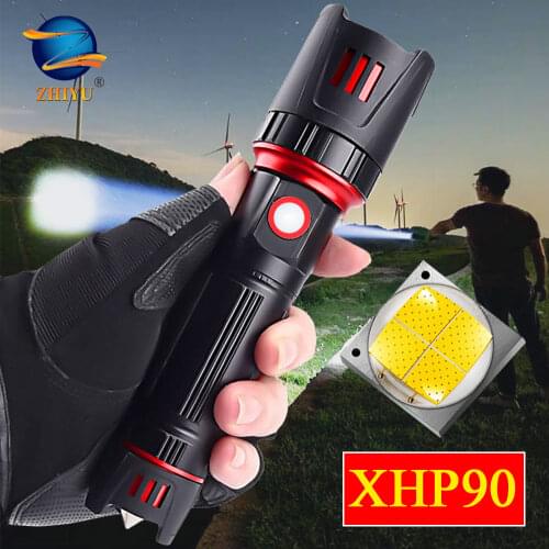 ZHIYU XHP90 LED Flashlight Powerful Super Bright Torch Light Zoom USB Rechargeable Flash Light 5 Mode Camping Lantren Waterproof