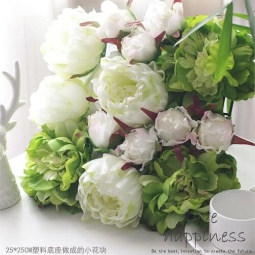 20PCS 25cm*25cm Artificial silk Green with White peony flower wall wedding decoration home decor party flowers wall