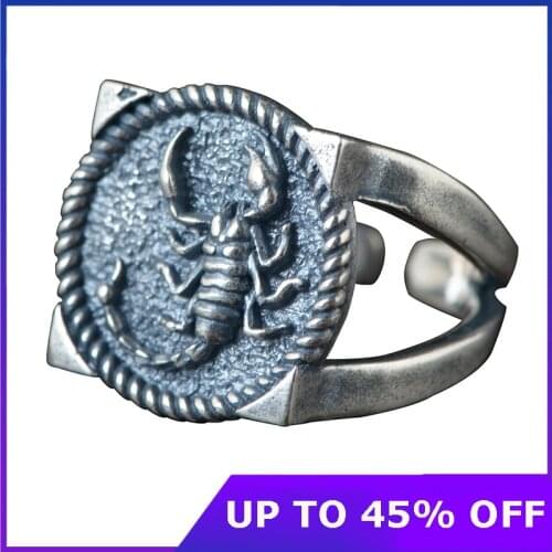 Real 925 Sterling Silver Fashion Scorpion Open Ring for Men Thai Silver Retro Round Band Scorpion Ring Jewelry Birthday Gifts