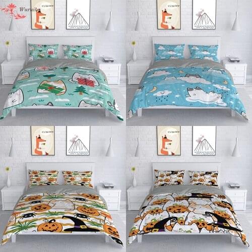 Christmas Cat Bedding Set 240x220 Duvet Cover Set King Size Comforter 2/3pcs Single Full Double Bed Cover 90/135/150 Girls Teens