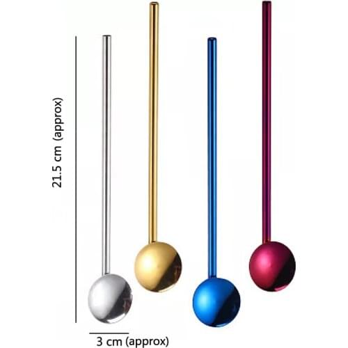 Stainless Steel Round Shape Metal Drinking Spoon Straw Reusable Straws Cocktail Spoons Set Cocktail Spoons Filter Set