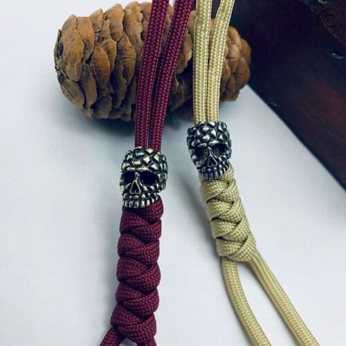 Brass Skull Head EDC Tool Knife Beads Big Hole DIY Accessories Jewelry Punk Men Paracord Rope Bead Lanyard Pendant for Keychains