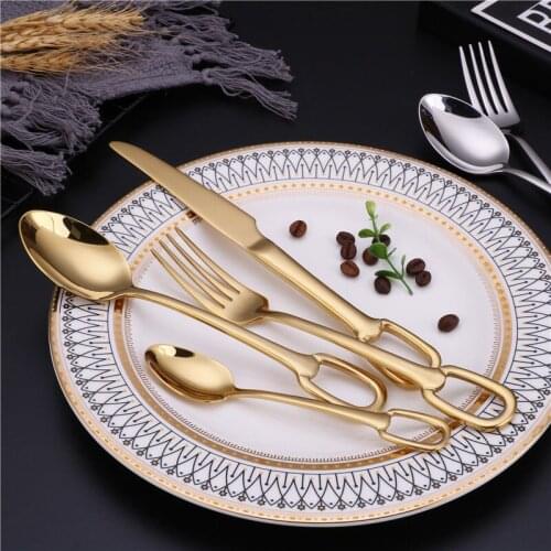 24 Pcs Stainless Steel Tableware Gold Cutlery Set Knife Spoon And Fork Set Dinnerware Korean Food Cutlery Kitchen Accessories
