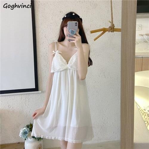 Nightgowns Women Fashion Summer Japanese Style Loose Lovely Leisure Sleepwear Sweet Spaghetti Strap All-match Female Bow Cozy