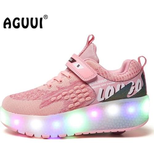 One/Two Wheels USB Charging Sneakers Kids Led Light Roller Skate Shoes for Children Boys Girls Shoes Light Up Size 28-40