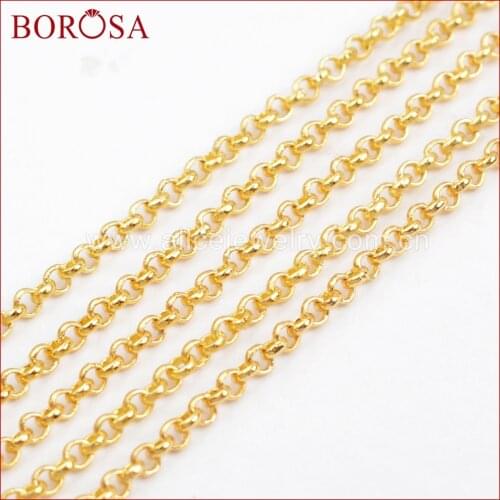 BOROSA 10PCS 29inch Gold Color 2mm Thin Finish Chain Necklace Brass Chains Jewelry Findings for Pendant Necklace Making PJ112