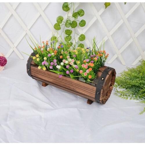 Half Barrel Garden Planter Rustic Wooden Succulents Planter Box Decorative Flower Pot Plant Container Box for Garden Patio