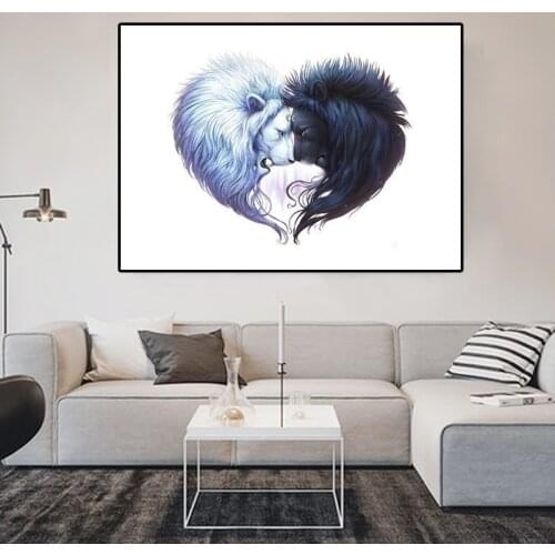 Romantic Love Lion Canvas Painting Black White Animal Art Posters and Prints Wall Pictures Modern Living Room Home Decoration