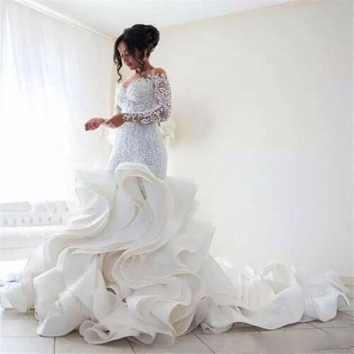 Luxury 2020 Wedding Dresses Long Sleeves Appliques Bridal Gowns Mermaid Bride Dress for Girl