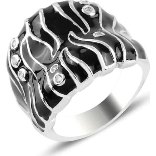 Silver 925 Sterling Enamel & Zircon Crystal Ring