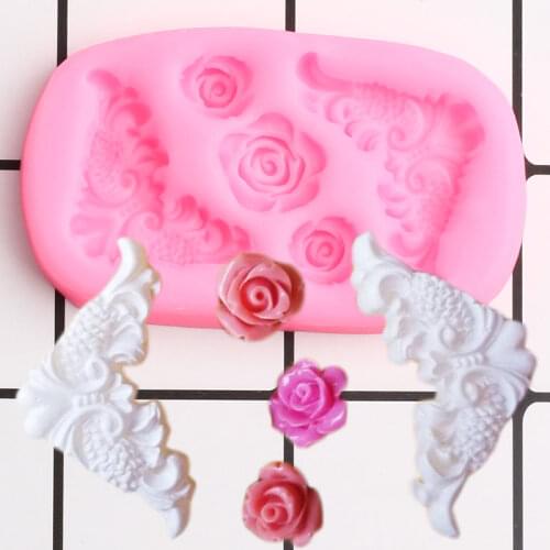 Scroll Corner Relief Border Silicone Molds Rose Flower Cupcake Topper Fondant Mold Cake Decorating Tools Candy Chocolate Mould