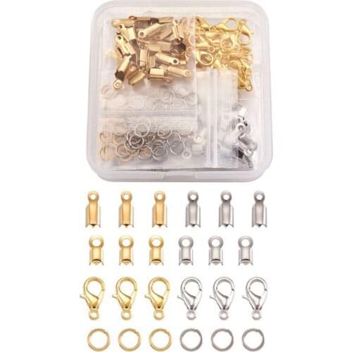 Stainless Steel Folding Crimp Ends Cord End Connector Jump Rings Zinc Alloy Lobster Claw Clasps for DIY Jewlery Making Kit