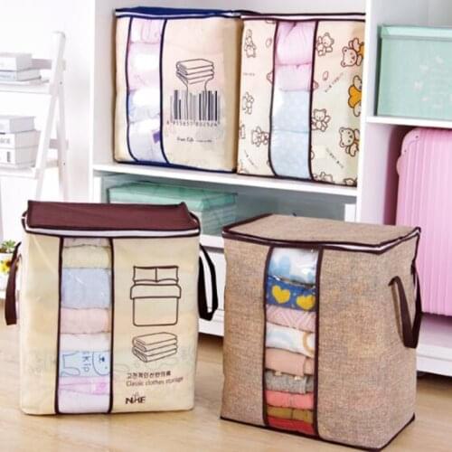 Non-woven Fabric Closet Organizer Clothes Storage Bag Portable Collapsible Quilt Blanket Storage Bag 45.5*51*29cm Bedroom Tools