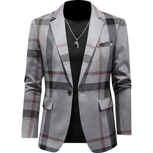 2021 spring classic plaid mens Blazer British Slim business casual suit jacket fashion mens single buckle wedding jacket S-5XL