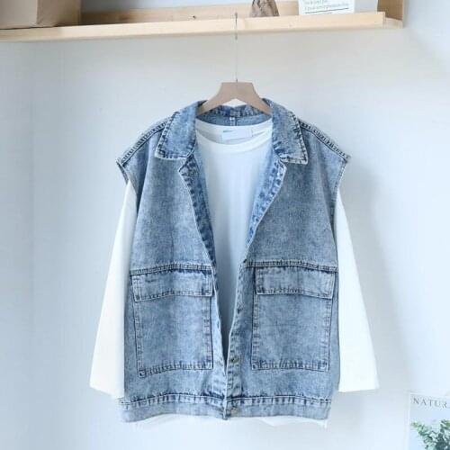 Spring and Autumn Workwear Sleeveless Vest Top for Loose Denim Jacket Women