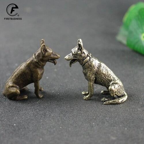 Vintage Copper Lucky Dog Miniatures Figurines Desktop Small Ornaments Chinese Classical Brass Animal Tea Pets Home Decorations