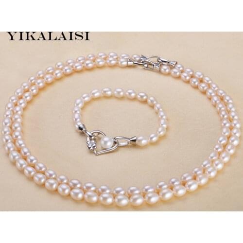 YIKALAISI 2017 100% Natural Freshwater pearl Jewelry Sets Necklace Bracelet 925 sterling silver jewelry for women Best Gifts