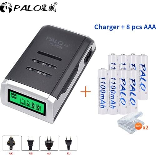 LCD Display Rapid Multiple-protection Quick Charger C905W for AA/AAA Ni-MH Ni-CD 1.V Rechargeable Battery+8pcs AAA Battery 3A