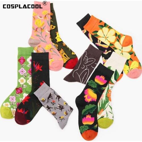Unisex Art Jacquard Harajuku Crew Happy Socks Street Abstract Animal Cute Women Hip Hop Men Socks Divertidos Chaussette Homme