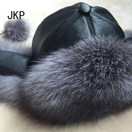 Fox fur hat women winter fur hat Leather head real fox raccoon fur winter hat