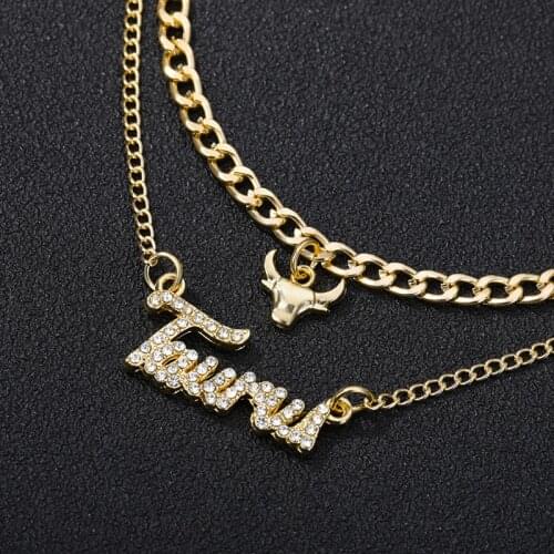 Creativity European Double layer Zircon Necklace Jewelry Girls 12 Constellation Zodiac Crystal Letter Necklace For Women