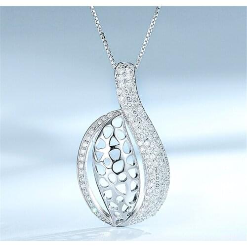 DY 925 Sterling Silver Necklace Clear CZ Dangle Drop Charm Original Source Hollow Pendant With Chain For Women Fashion Jewelry