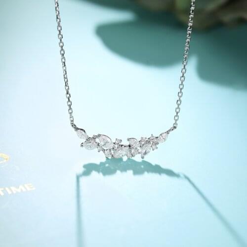 Exquisite 925 Sterling Silver Pendant Necklace for Women Shiny Zircon Small Branches Short Chain Charm Fine Jewelry 2021
