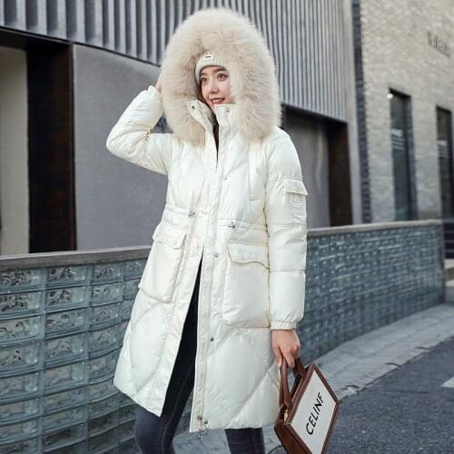 Winter Women long Parkas Fashion Shiny fabric Big Fur Collar Hooded Thicken Windproof Parkas Coat 2021 Fashion Outwear parkas
