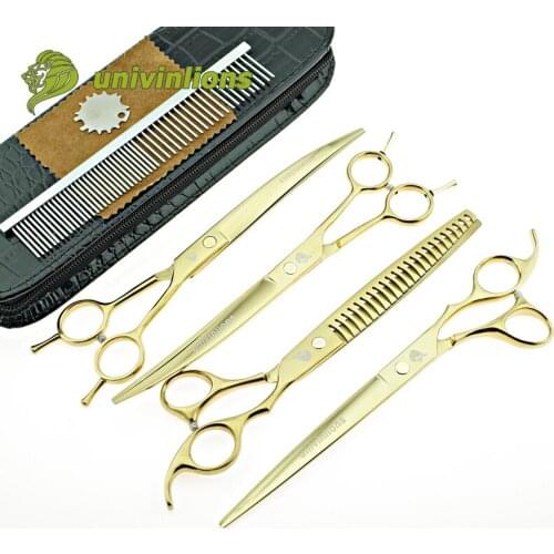 8" univinlions gold pet shears dog grooming scissors curved grooming scissors kits cut dog hair cutting tools cat hair clippers
