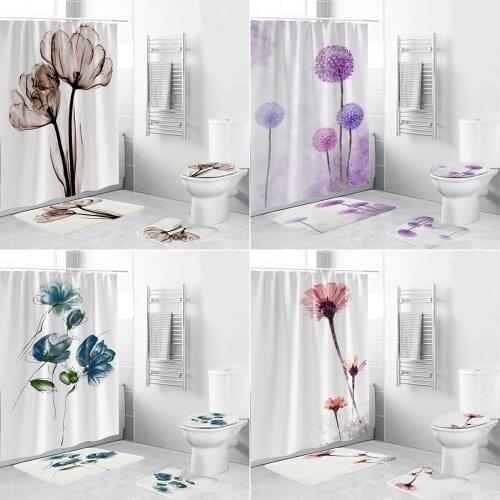 180x180cm Dandelion Bathroom Shower Curtain Beautiful Flower Bath Curtains Toilet Cover Bath Mat Non-Slip Rug Sets Home Decor