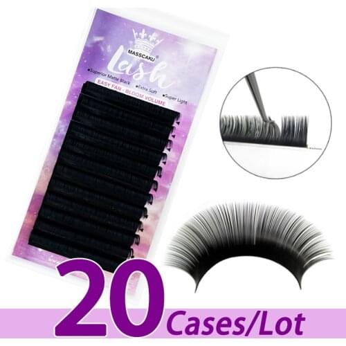 20case/lot MASSCAKU naturally-artificial silk mink las extension easy fan easy moveing lash cilios extension for beauty