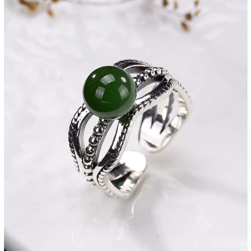 2018 Fashion Silver S925 Sterling Silver Antique And Tian Biyu Inlaid Beads, Ladies' Opening Rings, Rings Wholesale