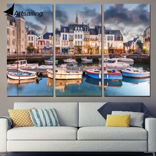 3 Panels Canvas Art City France Boats Sights Home Decor Wall Art Painting Canvas Prints Pictures for Living Room Poster XA1107C