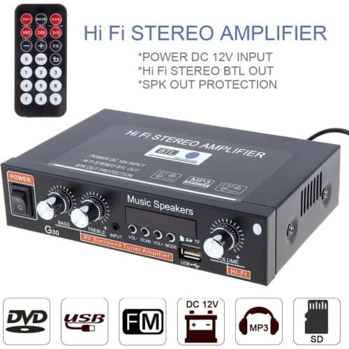 12V G30 HIFI Bluetooth Car Audio Power Amplifier FM Radio Player Support SD / USB / DVD / MP3 with Remote Controller