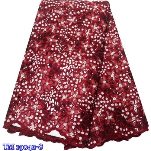 Sequins high quality hand cut Nigeria double organza lace fabrics 2019 embroidery beaded stones french tulle African lace fabric