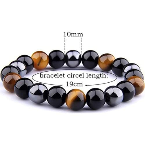 Triple Peotection Bracelet 10mm Natural Stone Bracelet Elastic Gemstones Healing Energy Stretch Bracelet for Men Women HSJ88