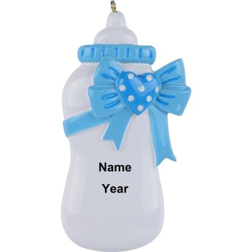 Baby Bottle Blue Pink Babys 1st Personalized Hand Painted Diy Polyresin Craft Souvenirs For Holiday Gifts Home Decor