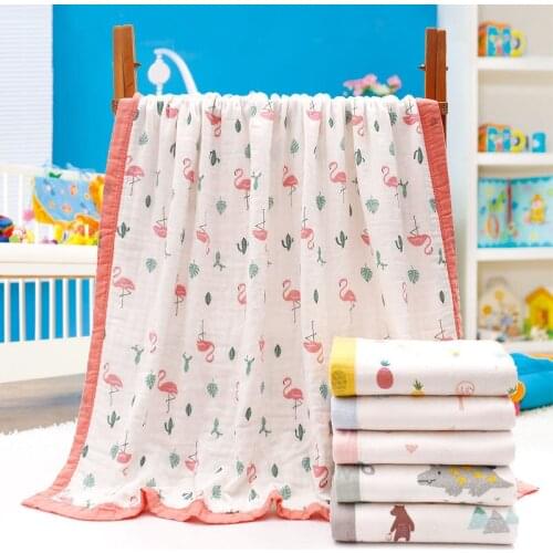 Baby Bath Towel 110x110cm Wide-Brimmed 6 Layers of Cotton Gauze , Infant Bedding Summer Blanket for Children Newborn