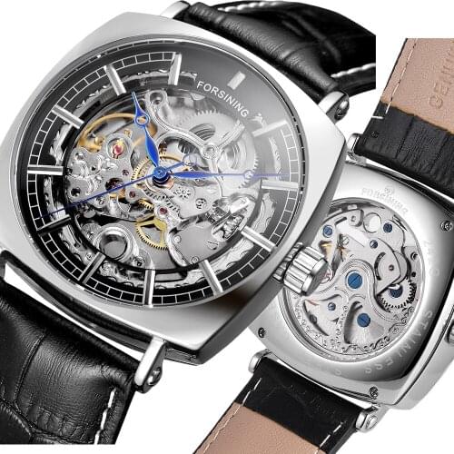 Forsining Open Work Series Transparent Square Case Self Winding Automatic Man Clock Skeleton Watches Top Brand Luxury Mechanical