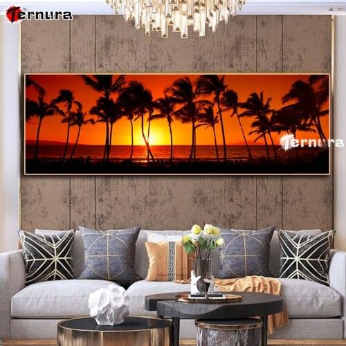 Sunset coconut tree 5d diy diamond painting diamond mosaic cross stitch embroidery diamond round square stones decor salon large